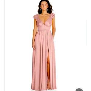 Slim Spaghetti Strap V-back Trumpet gown in Rose.